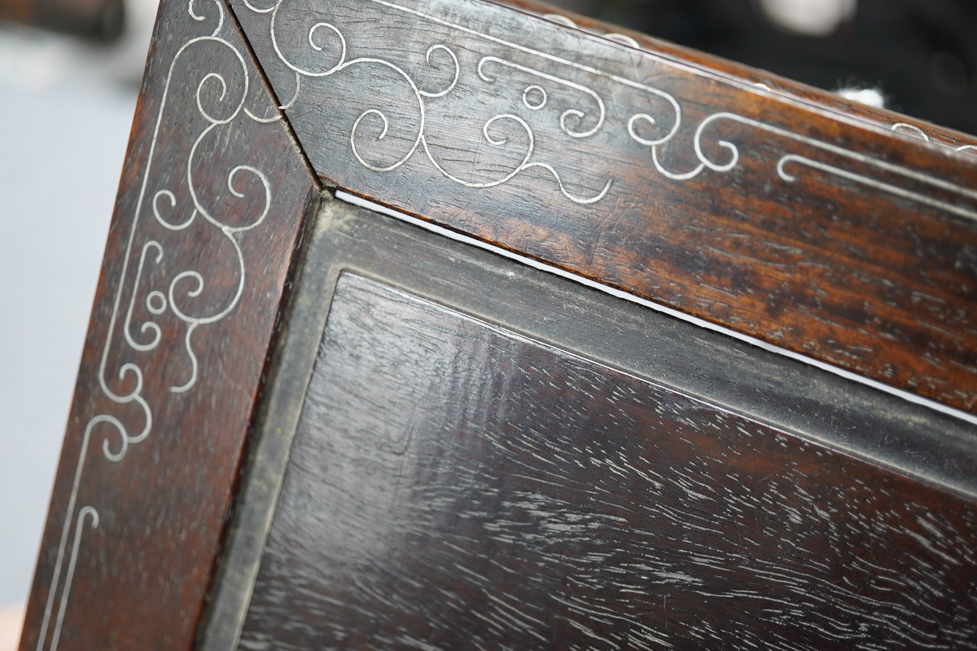 A Chinese silver wire inlaid hardwood stand, late 19th century